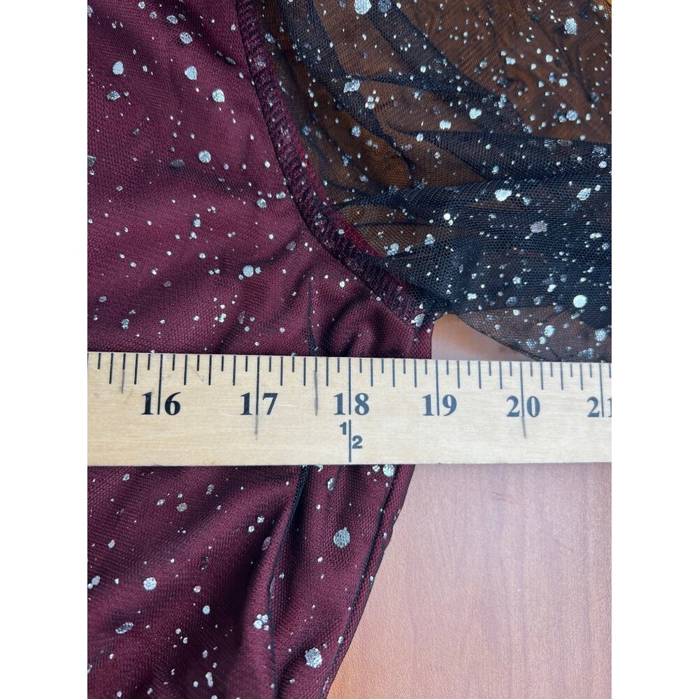 JJs House Burgundy A-Line Dress XL Womens Sparkly Party Gown With Sheer Sleeves - Picture 7 of 16
